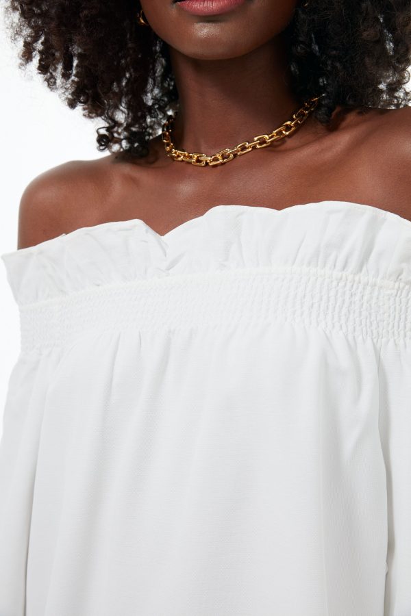 White Off the Shoulder Marguerite Blouse Online now