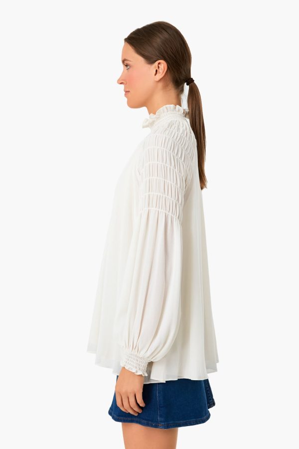 Soft Ivory Smocked Georgette Blouse Cheap