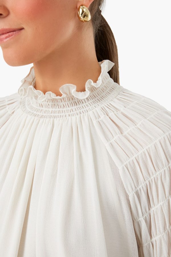 Soft Ivory Smocked Georgette Blouse Cheap