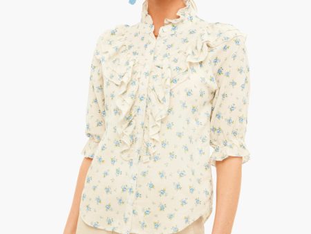 Beige and Blue Jill Ruffle Shirt Hot on Sale