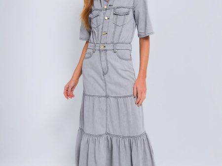 Gray Quill Future Denim Long Dress Online Hot Sale