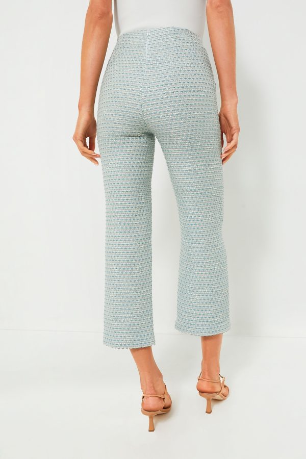 Powder Blue Metallic Tweed Straight Pant For Discount