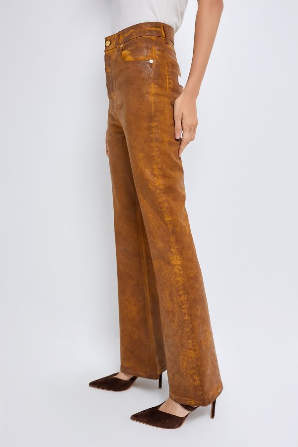 Cognac Foil Overdyed Denim Flare Jeans Online now