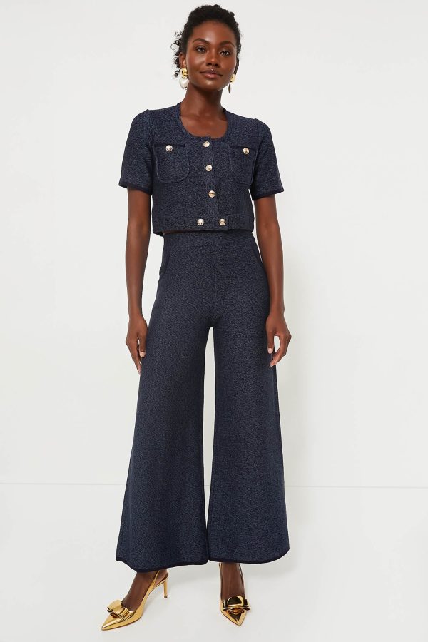 Navy Blue Denim Look Wideleg Trousers Sale