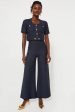 Navy Blue Denim Look Wideleg Trousers Sale