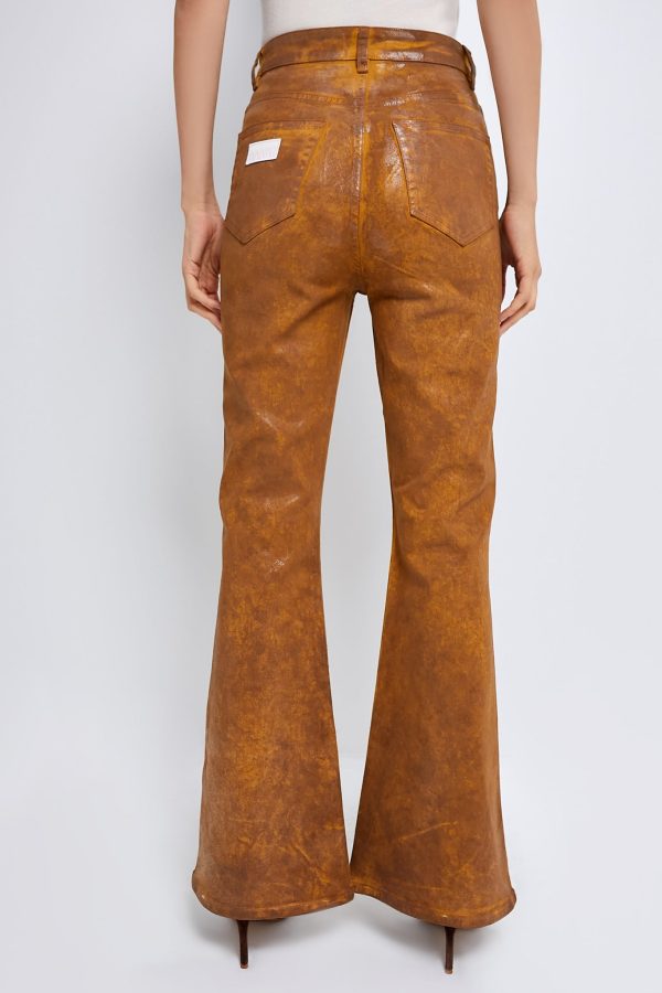 Cognac Foil Overdyed Denim Flare Jeans Online now