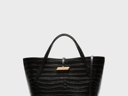 Black Croc Embossed Petite Penne Tote Cheap