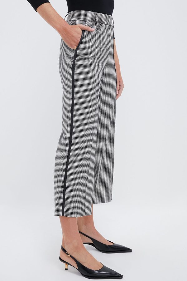 Black and White Check Miki Cropped Button Hem Pants Sale