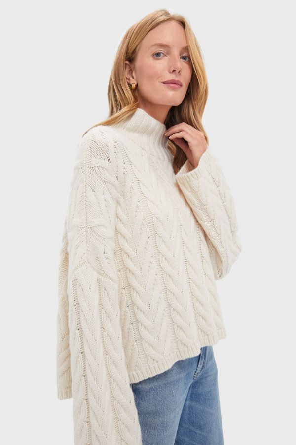 Feather White Cableknit Turtleneck Fashion