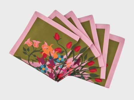 Blumen Green Napkins (Set of 6) on Sale