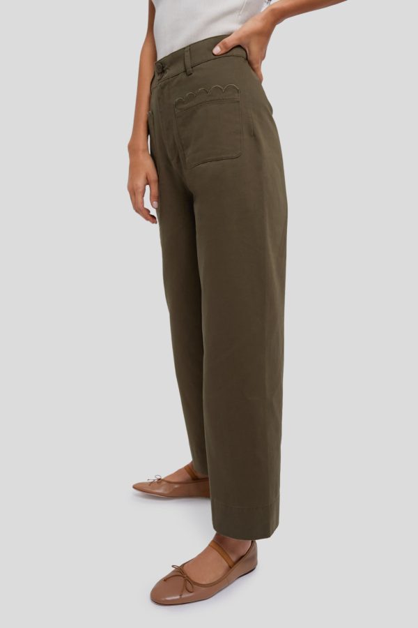 Army Green Wide Leg Chino Davis Pant Sale