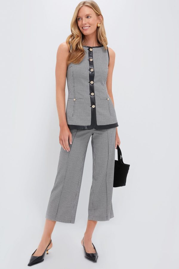 Black and White Check Miki Cropped Button Hem Pants Sale