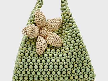 Apple Green and Cream Flower Trapezoid Flora Bag Discount