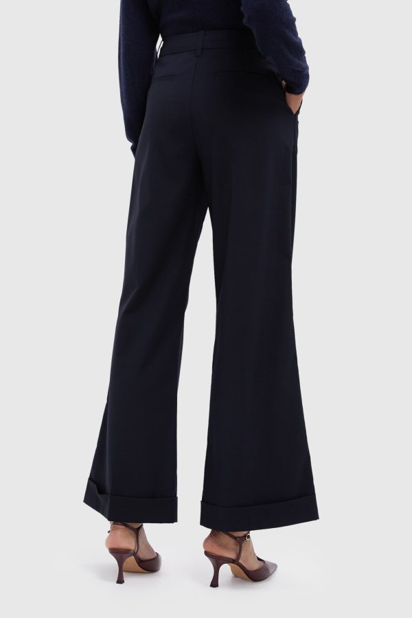 Navy Cuffed Wide Leg Watson Trousers on Sale