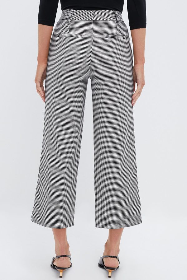 Black and White Check Miki Cropped Button Hem Pants Sale