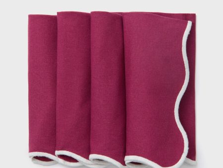 Berry and White Embroidered Scalloped Napkins Set of 4 For Cheap