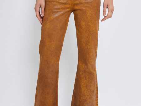 Cognac Foil Overdyed Denim Flare Jeans Online now