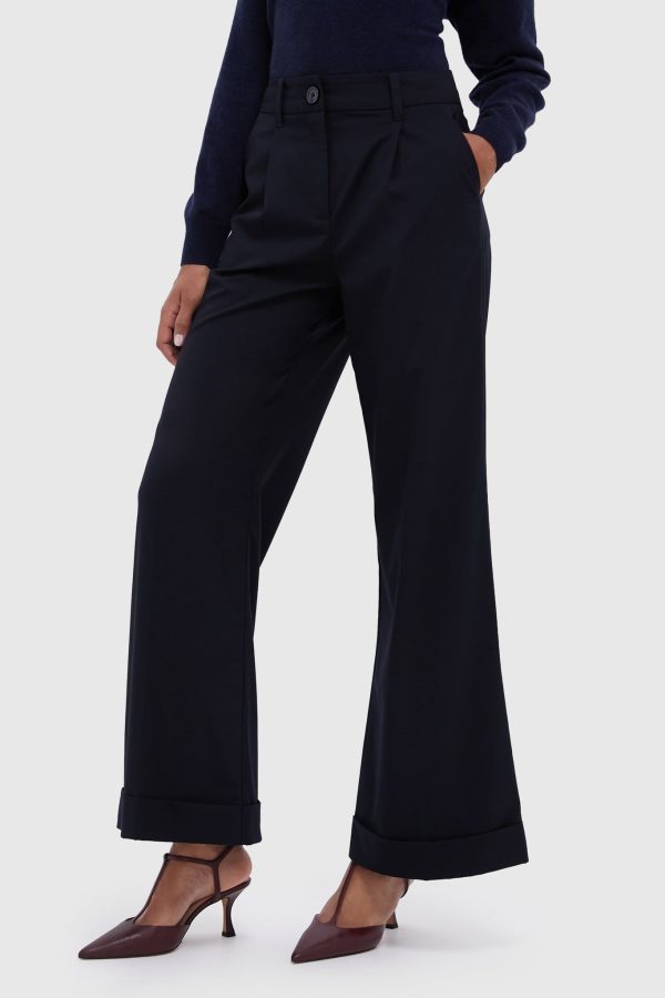 Navy Cuffed Wide Leg Watson Trousers on Sale