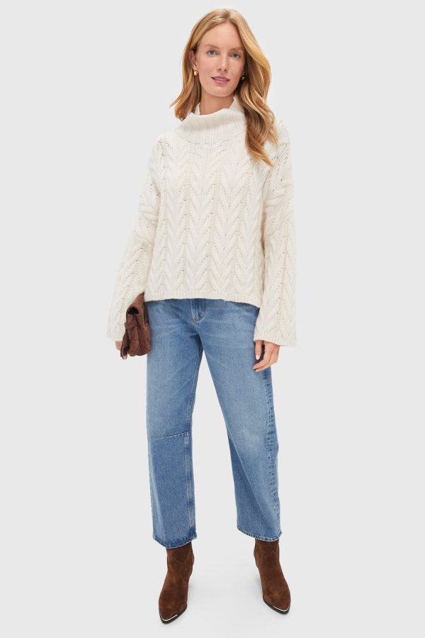 Feather White Cableknit Turtleneck Fashion