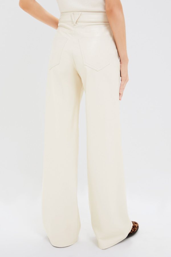 Ecru Vegan Leather Taylor High Rise Wide Leg on Sale