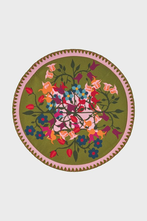 Blumen Green Round Placemats (Set of 6) For Cheap