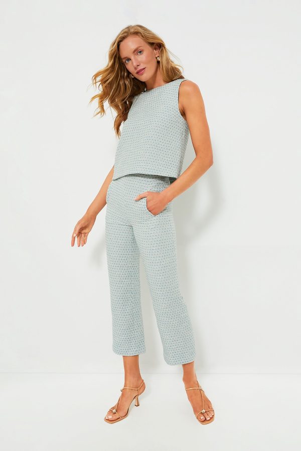 Powder Blue Metallic Tweed Straight Pant For Discount