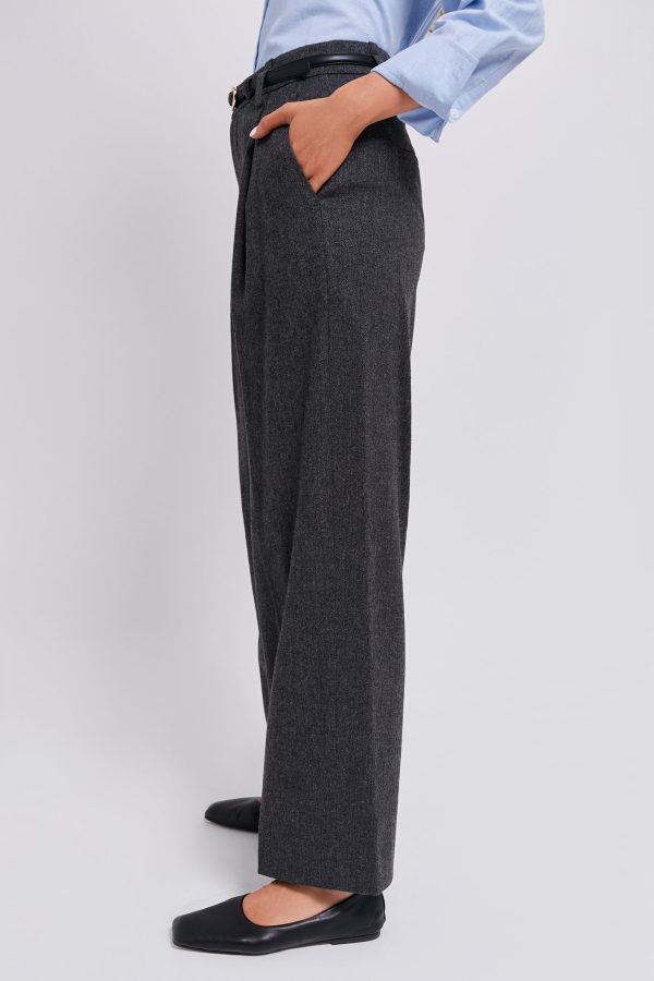 Charcoal Herringbone High Waisted Wide Leg Trouser Fashion