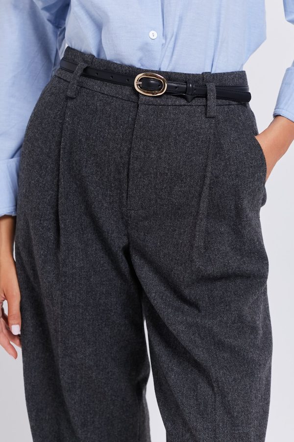 Charcoal Herringbone High Waisted Wide Leg Trouser Fashion