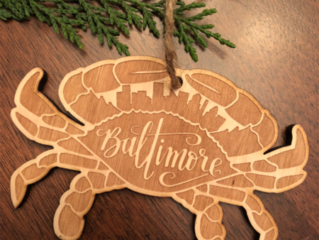 Wooden Ornament - Baltimore Skyline Crab For Discount