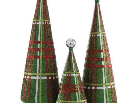 Glass Glittered Plaid Tree Cheap