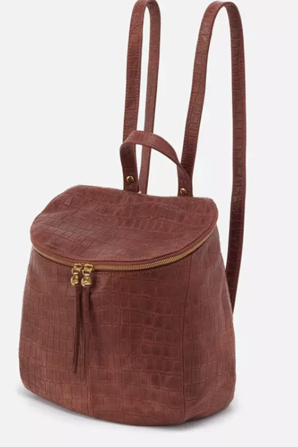 River Backpack Purse - Croc Embossed Brandy Online now